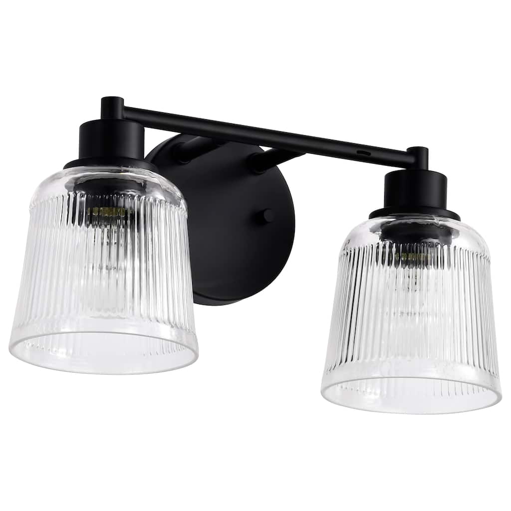 Grayson 2 Light Vanity Matte Black Finish Clear Ribbed Glass - Matte Black
