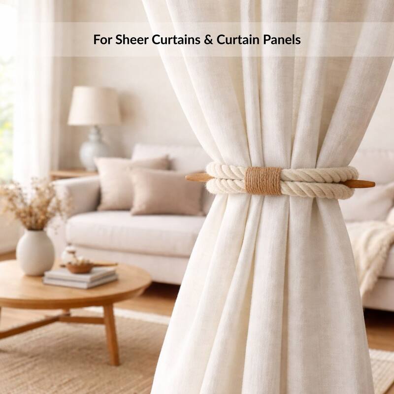 Twisted Curtain Tiebacks with Wooden Stick 9.5 in