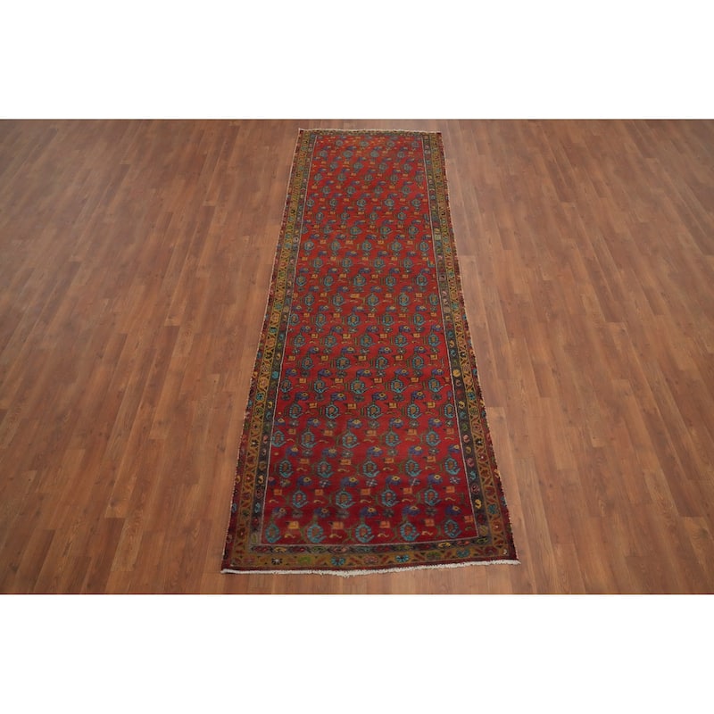 Hand Knotted Oriental 100% Wool Carpet Traditional All-Over Red Tabriz Runner Rug - 10' 2'' X 3' 3''