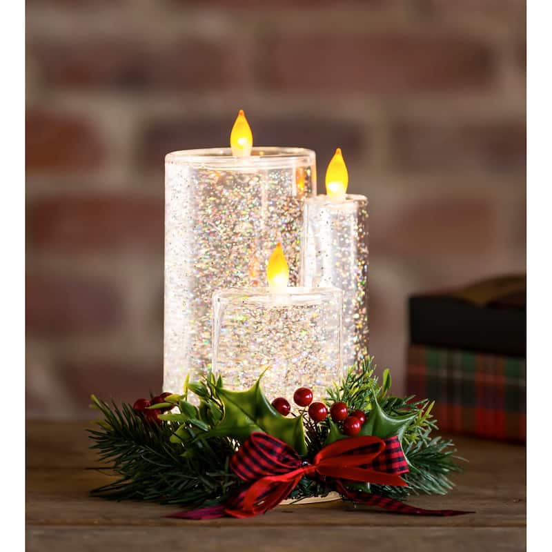 8" LED Spinning Water Candle with Artificial and Bow