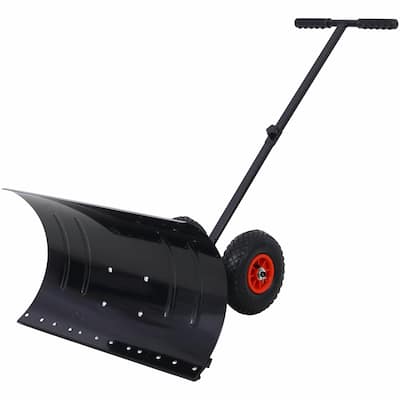 Wheeled Snow Shovel,Effortless Snow Removal with Adjustable Handle and Cushioned Comfort - 29" W x 16.5" H