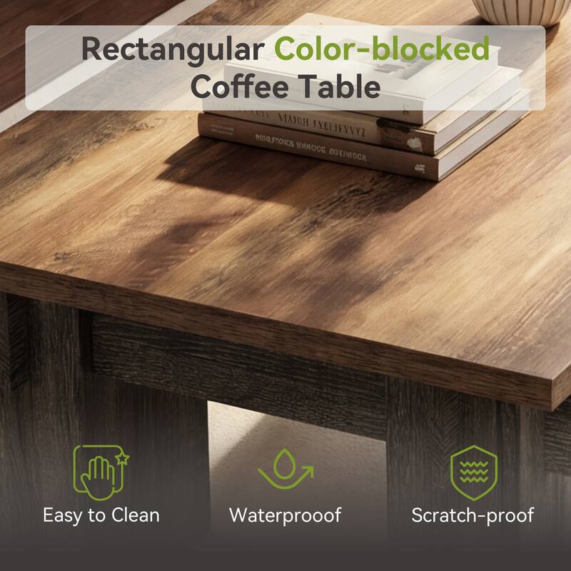 Rectangle Coffee Table, 55'' Farmhouse Center Cocktail Table with Thick Legs