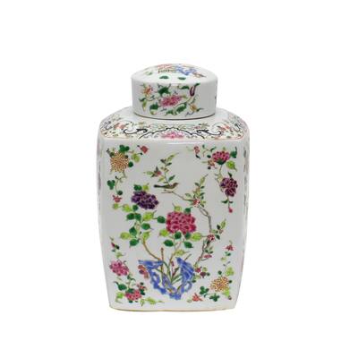 Handmade Chinoisery Floral Cylinder Tea Decorative Jar