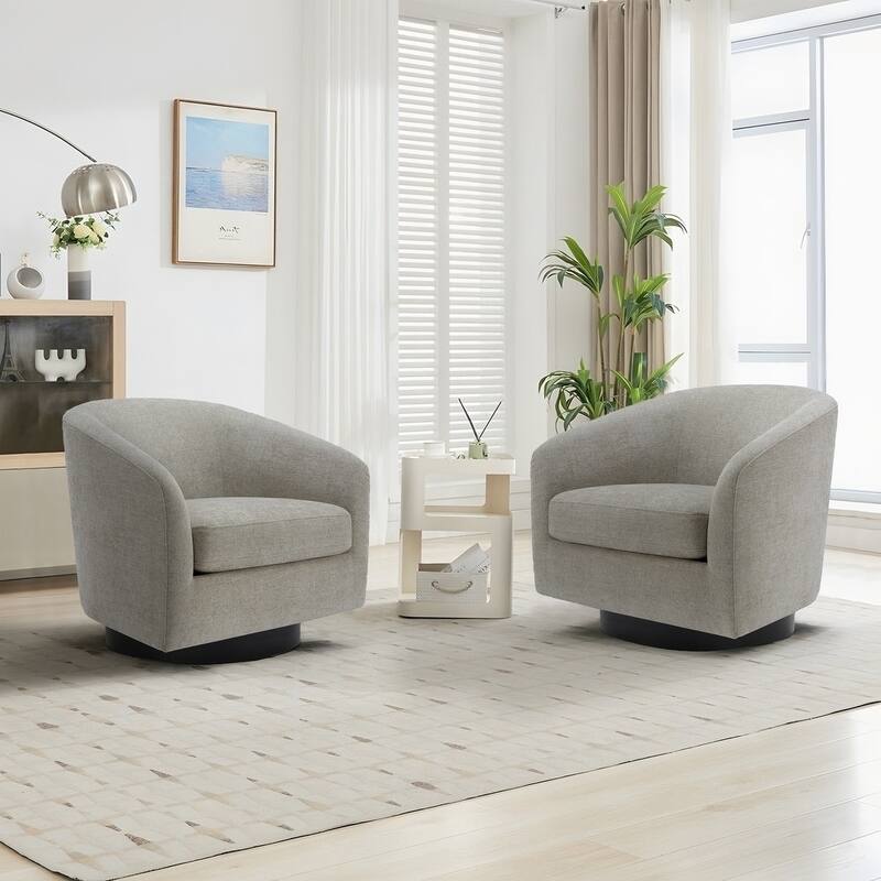 UIXE 360° Swivel Barrel Accent Chair Armchair For Living Room - Set of 2 - Khaki-Fabric 2Set