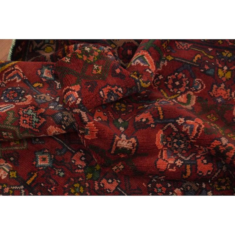 Hand Knotted Oriental 100% Wool Carpet Traditional Geometric Oranges & Rust Hamedan Runner Rug - 9' 8'' X 3' 10''