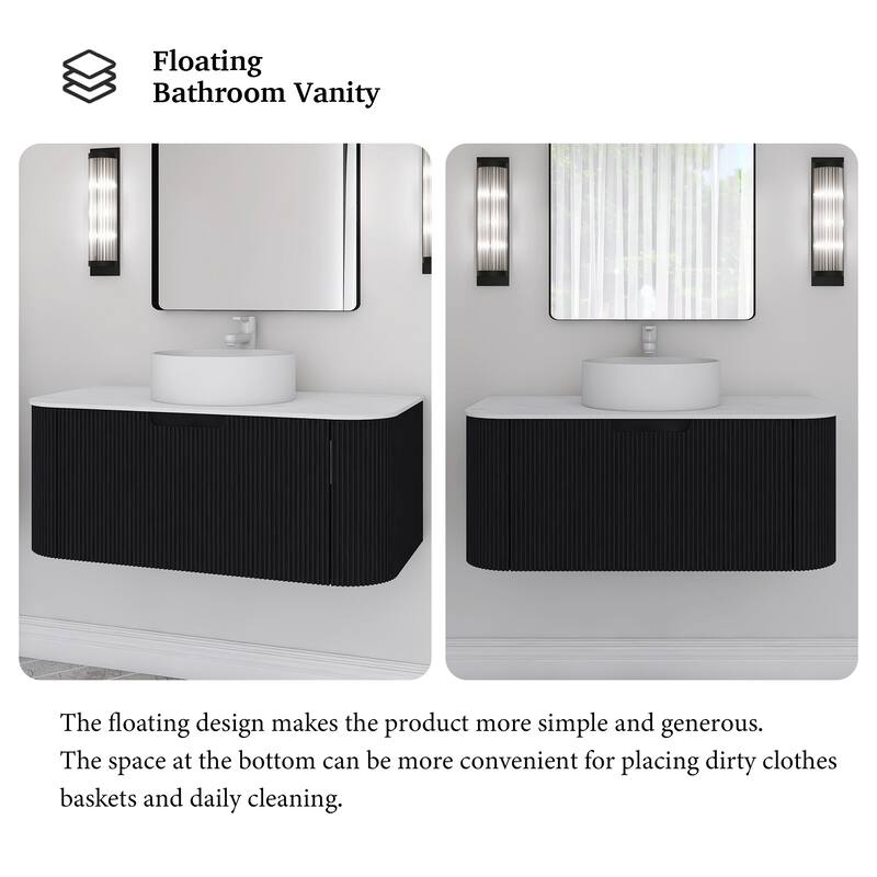 Wall-Mounted Bathroom Vanity with White Round Ceramic Sink