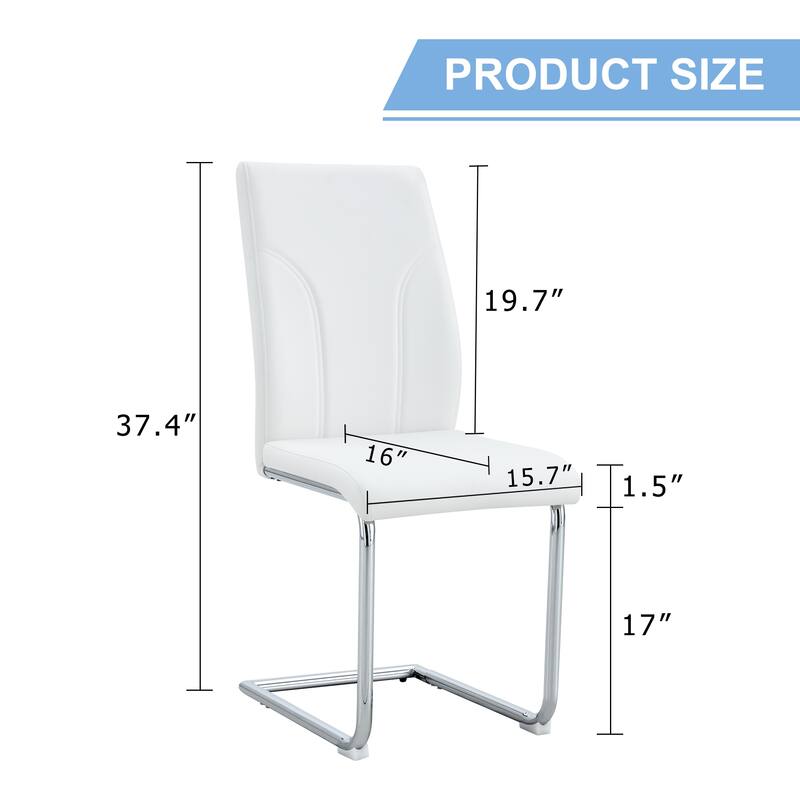 4 Dining Chair Set, PU Material High Back Seat and Sturdy Leg Chair, Suitable for Dining Room, Kitchen, Living Room - White