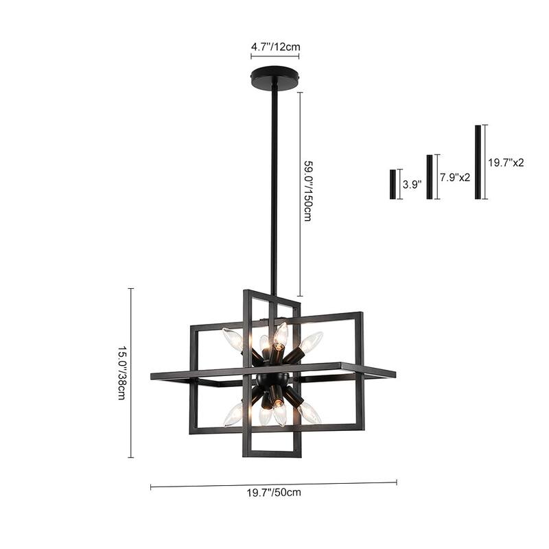 Industrial 8-Light Metal Geometric Sputnik Chandelier 