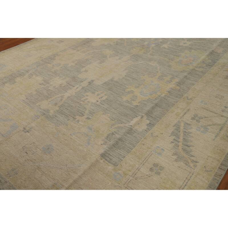 Hand Knotted Oriental 100% Wool Carpet Transitional All-Over Greys & Charcoal Oushak Area Rug - 11' 9'' X 8' 8''