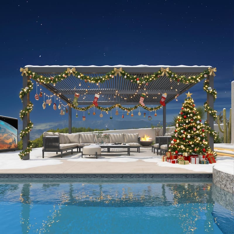 PURPLE LEAF Louvered Pergola Outdoor Aluminum Pergola with Adjustable Roof for Patio Hardtop Gazebo