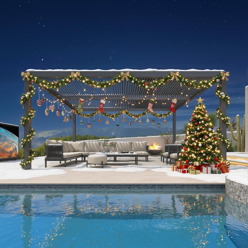 PURPLE LEAF Louvered Pergola Outdoor Aluminum Pergola with Adjustable Roof for Patio Hardtop Gazebo