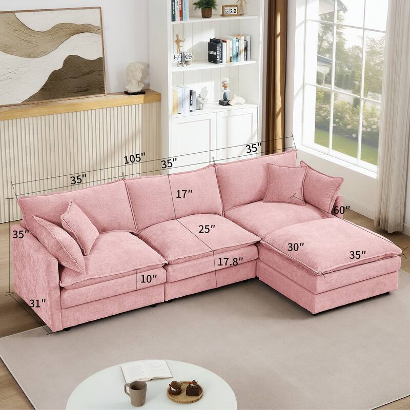 L Shape Modular Sectional Sofa Chenille Upholstered Couch wOttoman