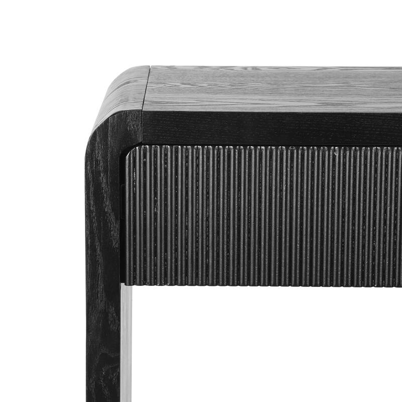 Round Edge Design Modern Console Table with 3 Drawers Vertical Slats