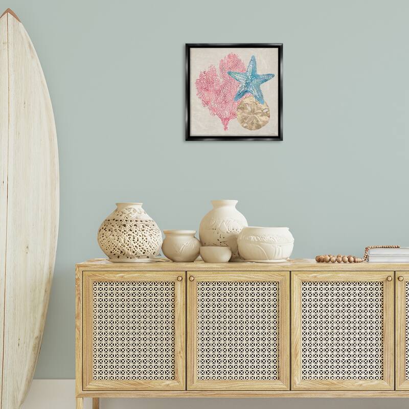 Stupell Sea Life Trio on Beige Framed Floater Canvas Wall Art Design By Amber Sterling