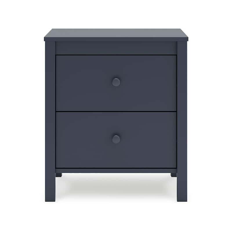 Cian Nightstand, 2 Drawers, Navy Blue Wood, Knob Handles, 24 Inch