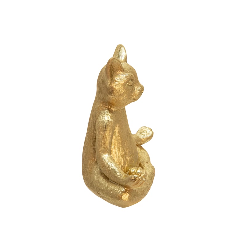 7" Creative Thinker Yoga Cat Statue, Metallic Gold Polyresin Sculpture Perfect For Office Desktop or Decorative Figurine
