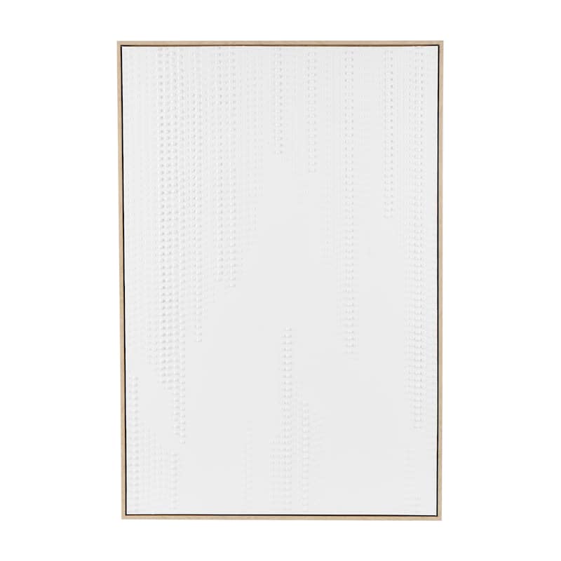 White Wooden Dimensional Dot Abstract Framed Wall Art with Brown Wooden Frame