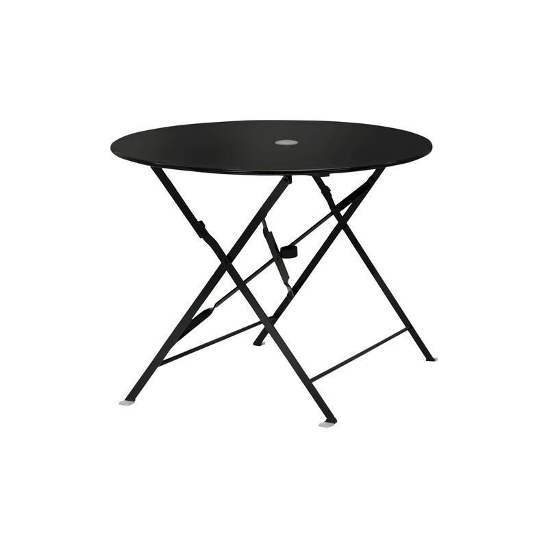 36" Black Rounded Aluminum Folding Outdoor Dining Table with Umbrella Hole