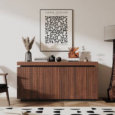 Sideboard Buffet Cabinet (Brown) - 58.3" Wide 4-Door, Modern Accent Storage, Freestanding Anti-Dumping.