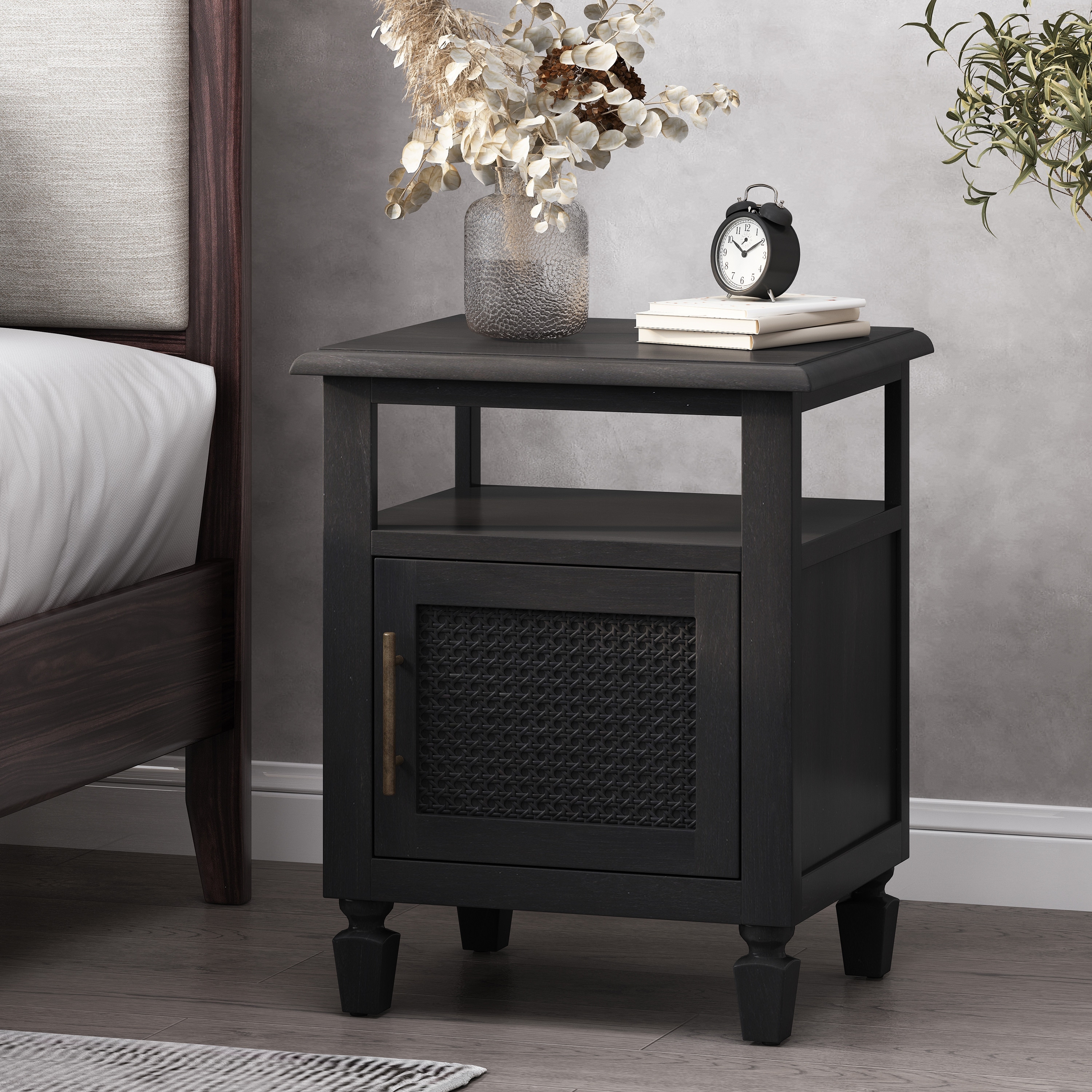 Nightstand Side Table Storage Cabinet with Open Shelf, Lamp Table Corner Table Coffee Table with Wood Legs