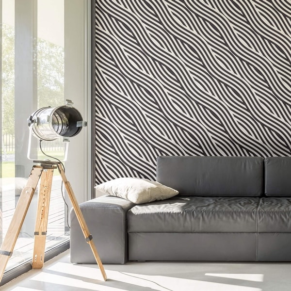 Black and White Striped Peel and Stick Removable Wallpaper 5638. Opens flyout.