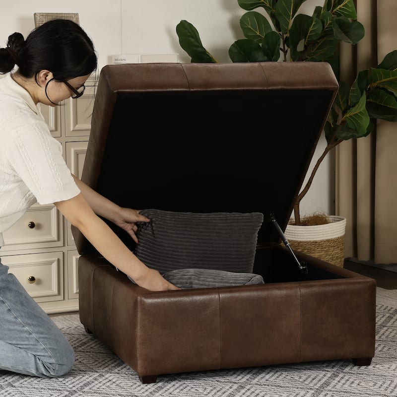 Adeco Storage Ottoman Square Bench Tufted Footrest for Living Room