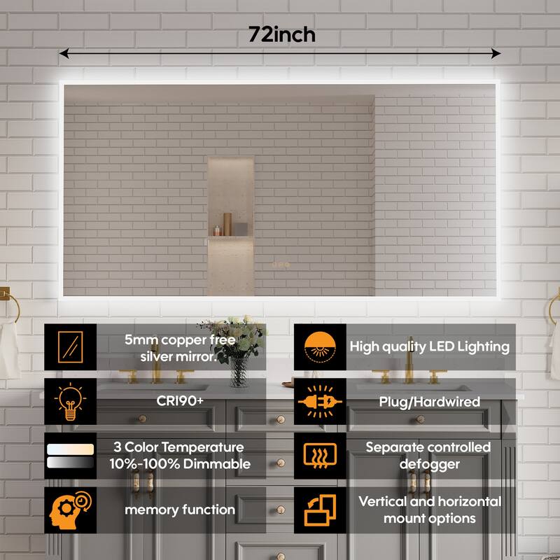 Modern Wall Mounted LED Bathroom Frontlit/Backlit Mirror With PMMA Diffuser
