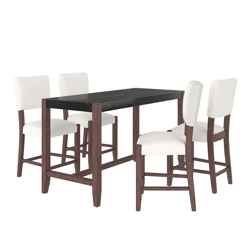 Dining Table Set Bar Table Upholstered Chair Black Beige Breakfast Nook - Black Beige