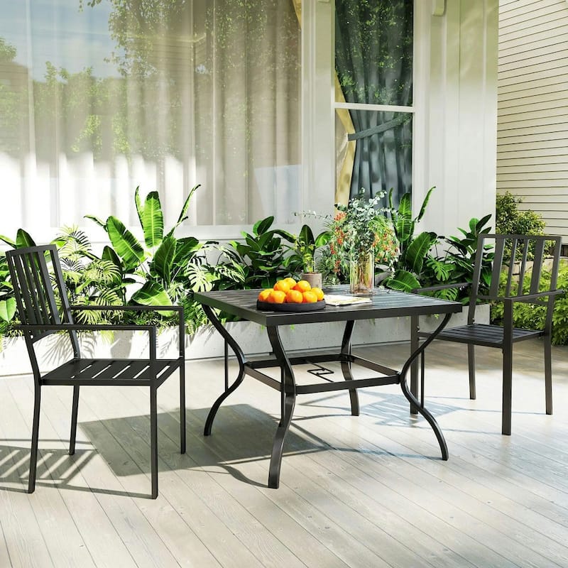 Patio Dining Chairs with Metal Slatted Design