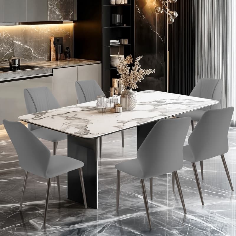 Dining Chairs Set of 2, Modern Kitchen Dining Room Chairs, Upholstered Faux Leather Cushion Seat and Sturdy Metal Legs