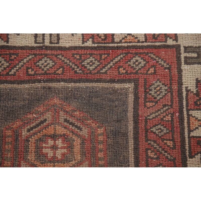 Hand Knotted Oriental 100% Wool Carpet Traditional Geometric Greys & Charcoal Ardebil Runner Rug - 12' 9'' X 3' 7''