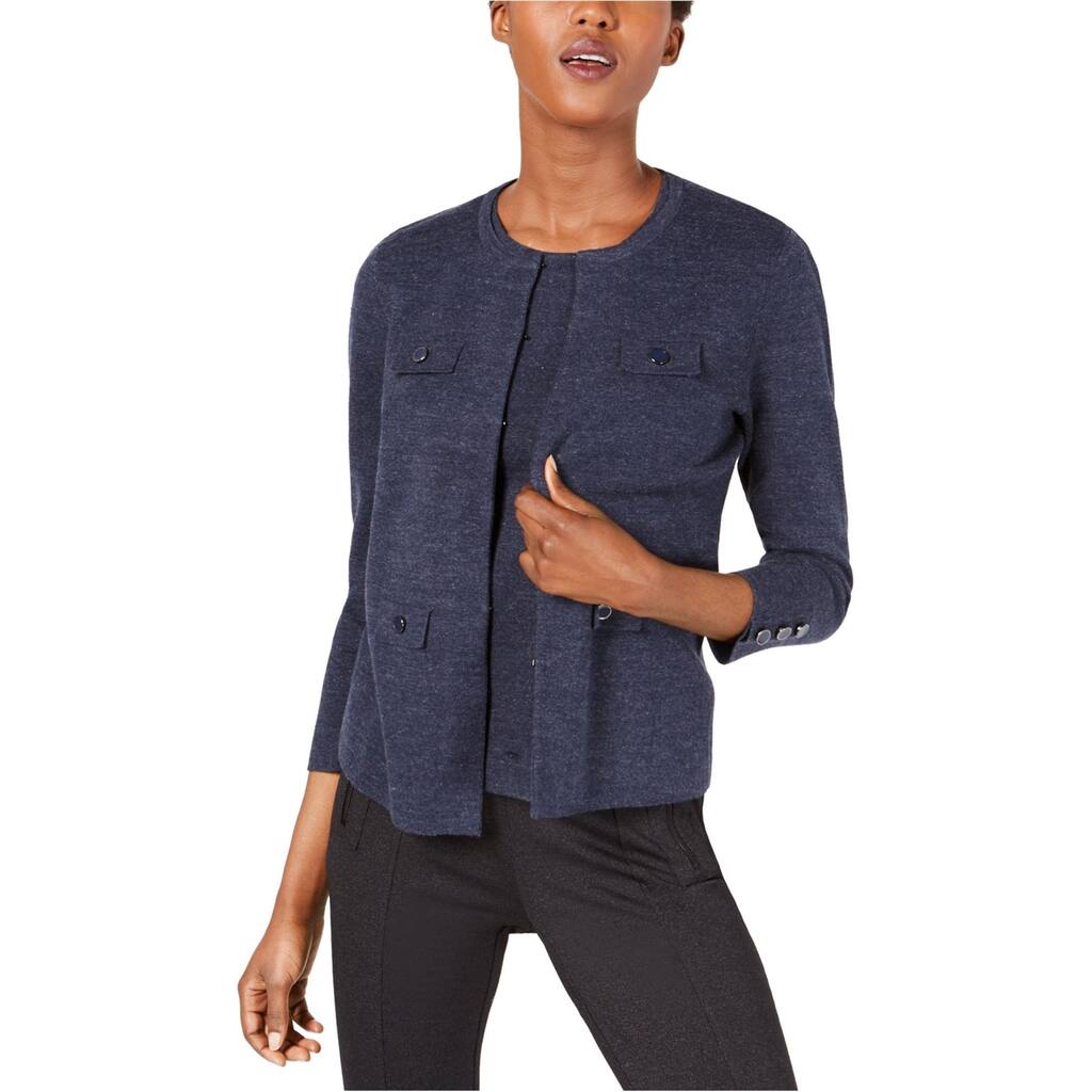 Anne Klein Womens Pocket Cardigan Sweater,, Blue, XX-Small