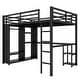 preview thumbnail 3 of 22, Black Metal Loft Bed Frame with Built-In Wardrobe, Desk and Shelves