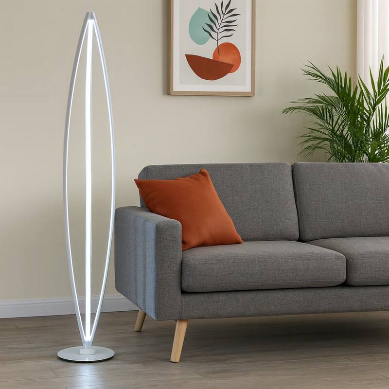 60 Inch Floor Lamp, Modern Accent Round Base, Sturdy Metal Body, White