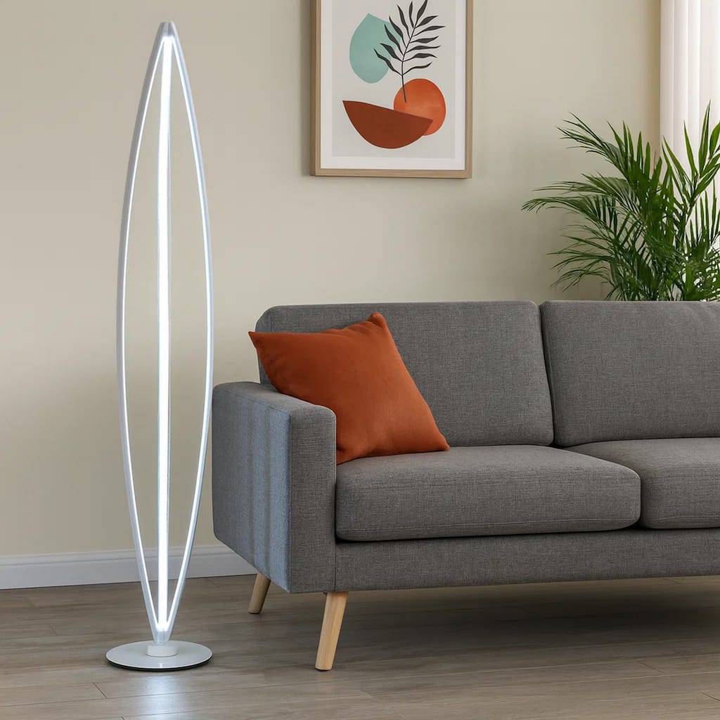 60 Inch Floor Lamp, Modern Accent Round Base, Sturdy Metal Body, White