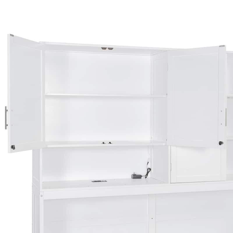 Twin Size Foldable Murphy Bed All-in-one Wall Bed Cabinet with Open Shelves, Top Cabinet, Lights, USB Port and Power Outlets