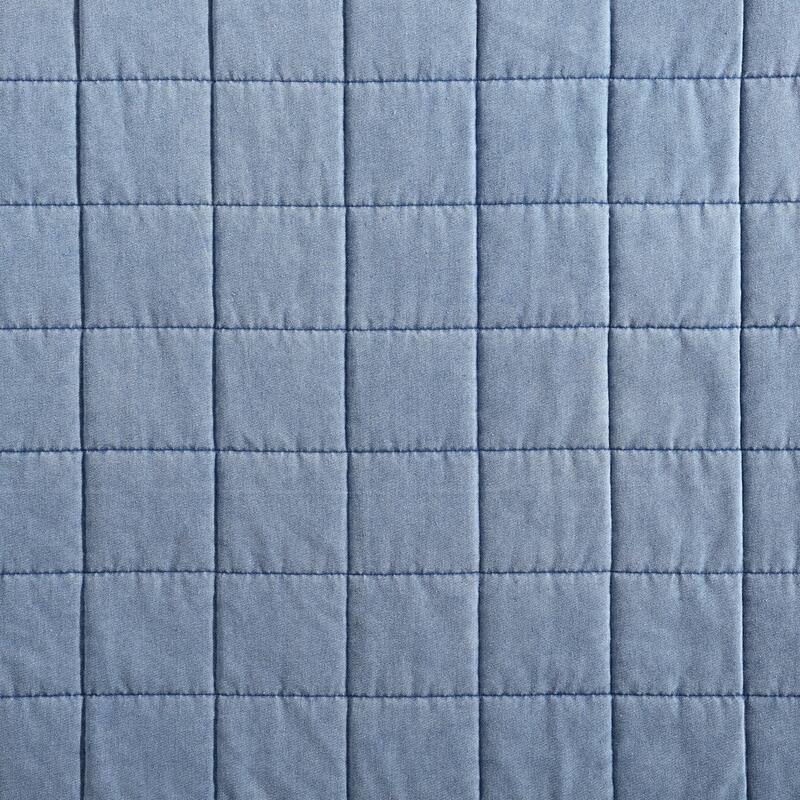 Paseo Road Stonewashed Denim Blue Box-Stitched Chic Casual Modern Rustic 3 Piece Quilt Set