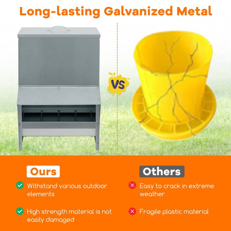 Gymax Galvanized Chicken Feeder w/ Lid Awning Waterproof Poultry Food