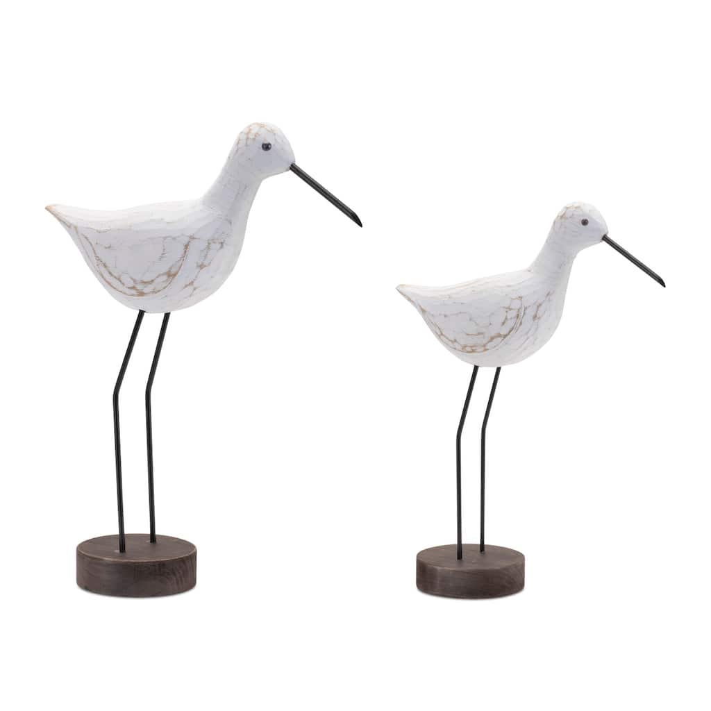 Carved Wood Sea Bird with Metal Stand (Set of 2)