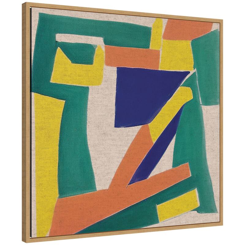 Kate and Laurel Sylvie Retro Refresh Painterly Shapes Neutral Linen Framed Canvas by The Creative Bunch Studio - 30x30 - Brown