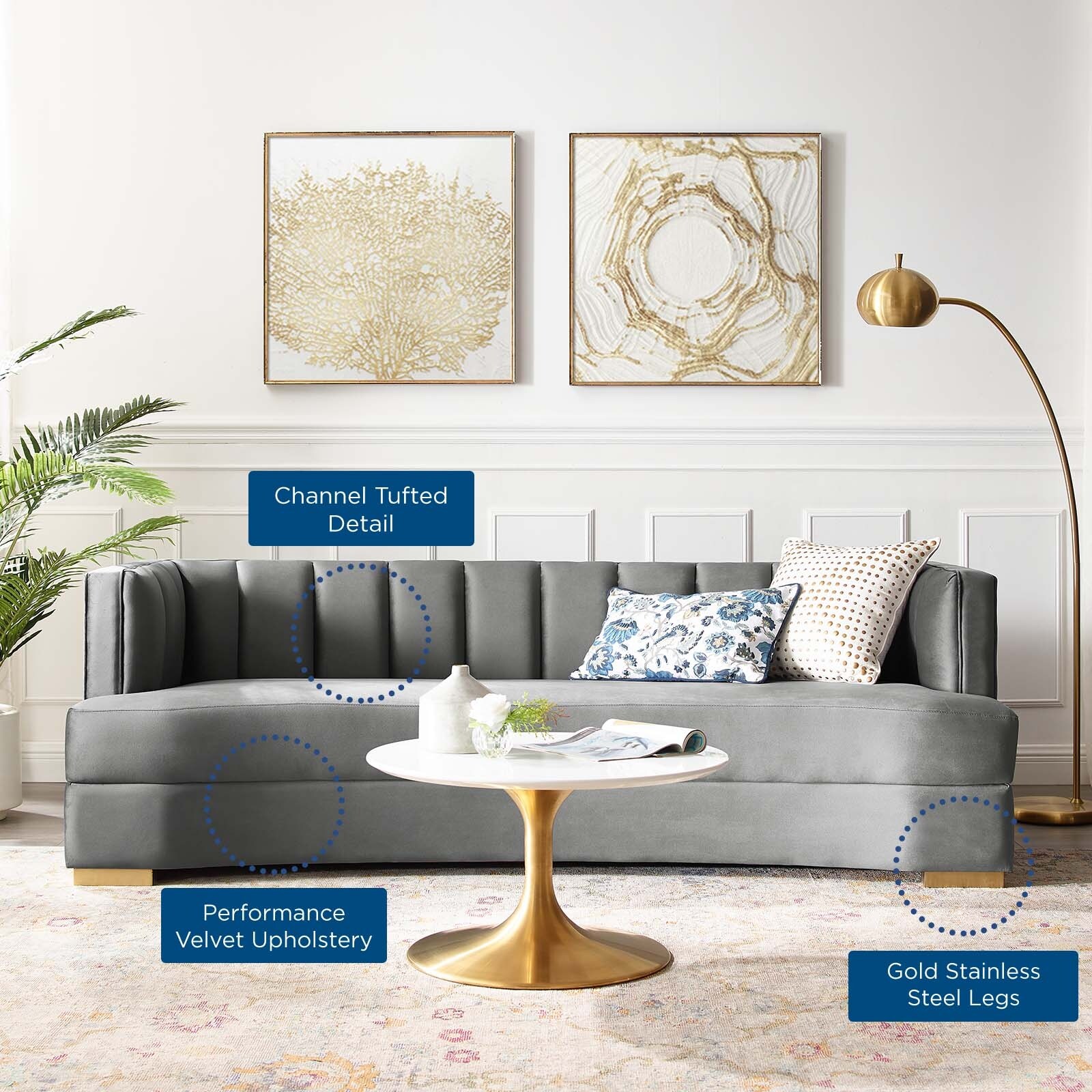 Encompass Channel Tufted Performance Velvet Curved Sofa - On