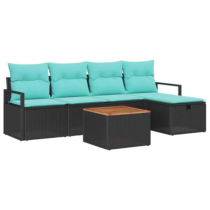 vidaXL 6 Garden Sofa Set with Cushions Black/Grey Poly Rattan - 90.6 x 46.1 x 27.2