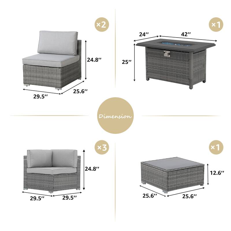 7 Piece Wicker Set Patio Sofa Furniture with Fire Pit And Table