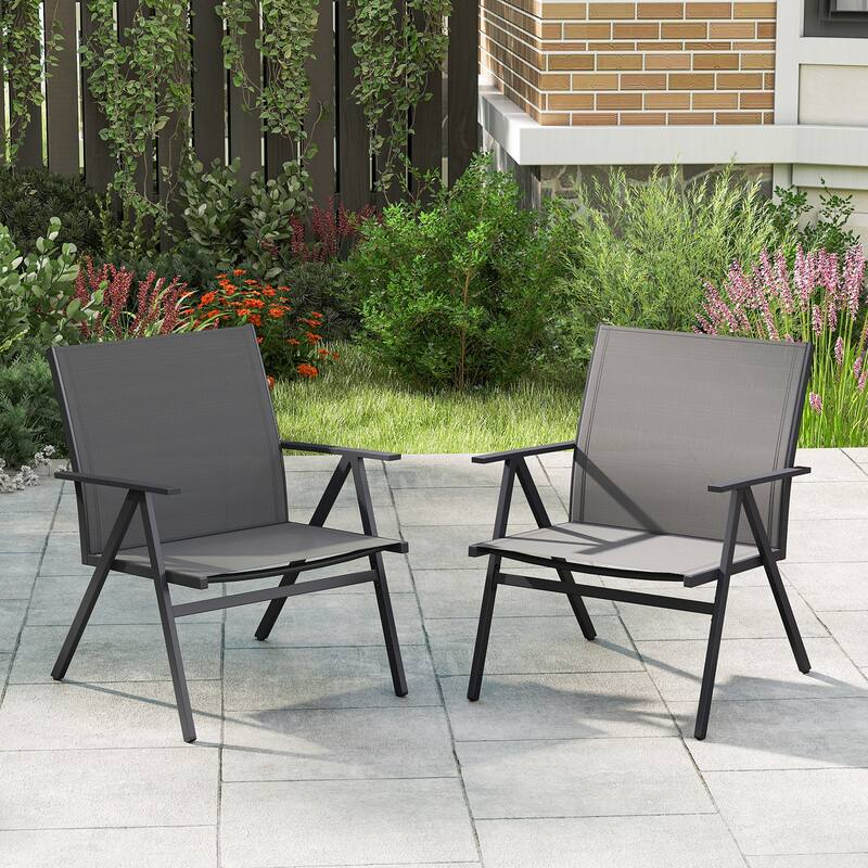 Grey Fabric Metal Patio Chairs Set of 2 Outdoor Bistro Seating - 26.5" x 24.5" x 31"