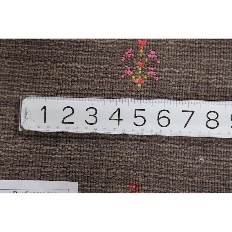 Striped Brown Gabbeh Indian Area Rug Hand-Knotted Wool Carpet - 3'11"x 6'1"