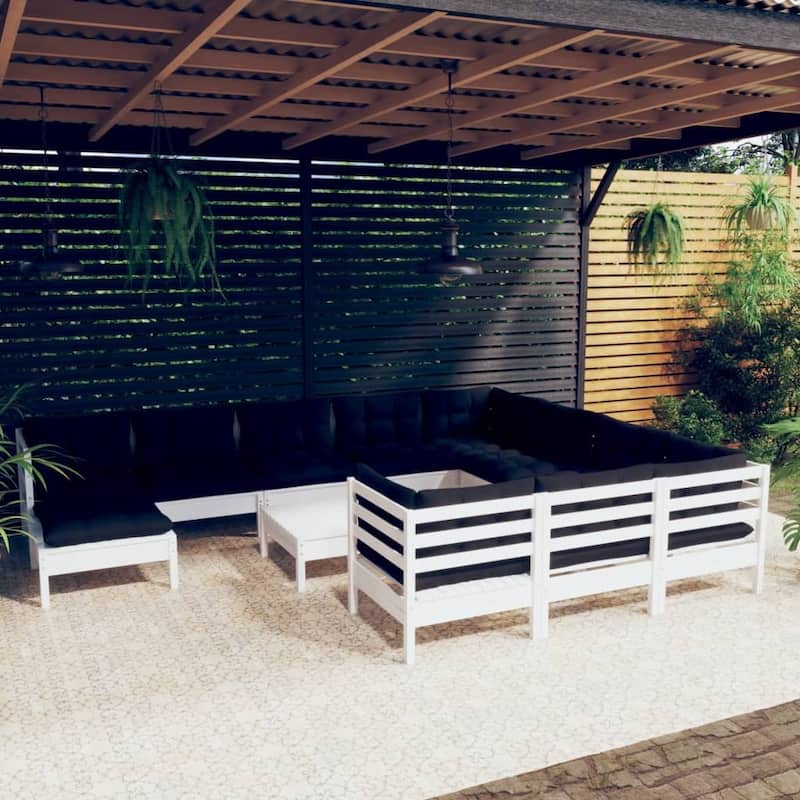 vidaXL 12 Piece Patio Lounge Set with Cushions multi colors Pinewood - 25" x 25" x 24.6"