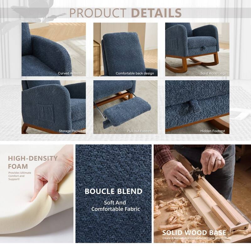 Living Room Rocking Accent Chair with Retractable Footrest