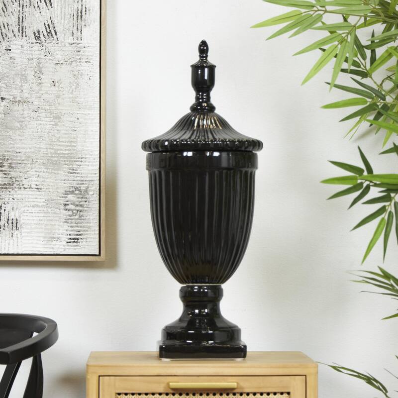 Ceramic Living Room Decorative Jars with Grooves and Lid - Gold, Silver, Black, White - Roche River Decor