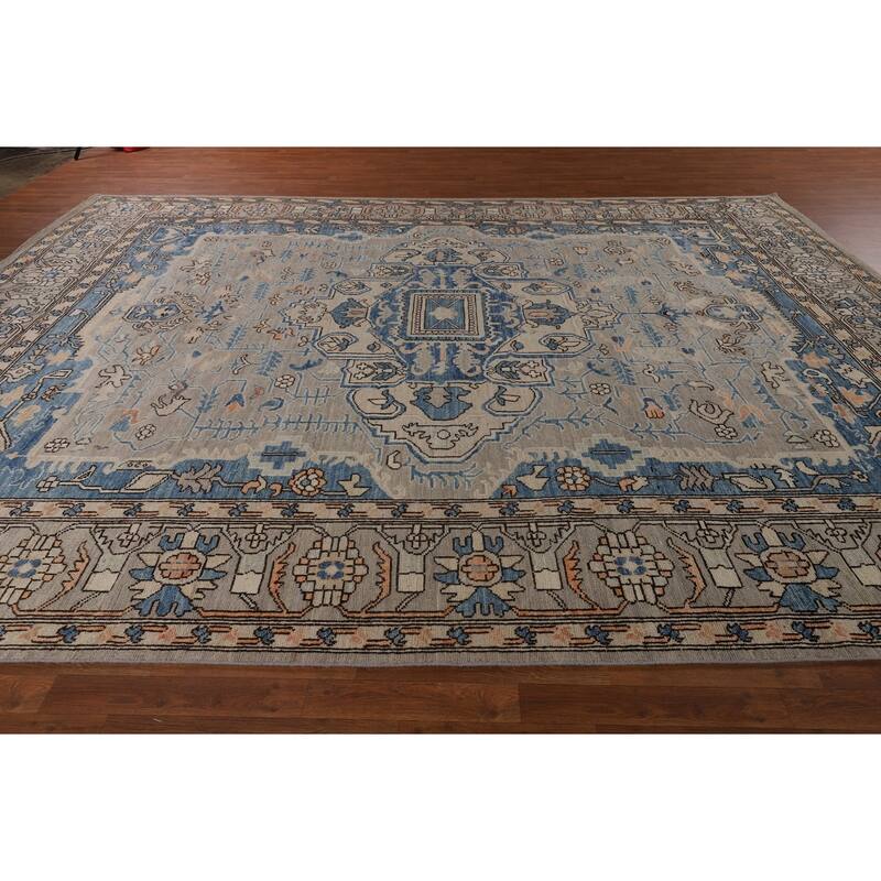 Oriental Oushak Turkish Large Rug Hand-Knotted Beige Wool Carpet - 10'1"x 14'0"