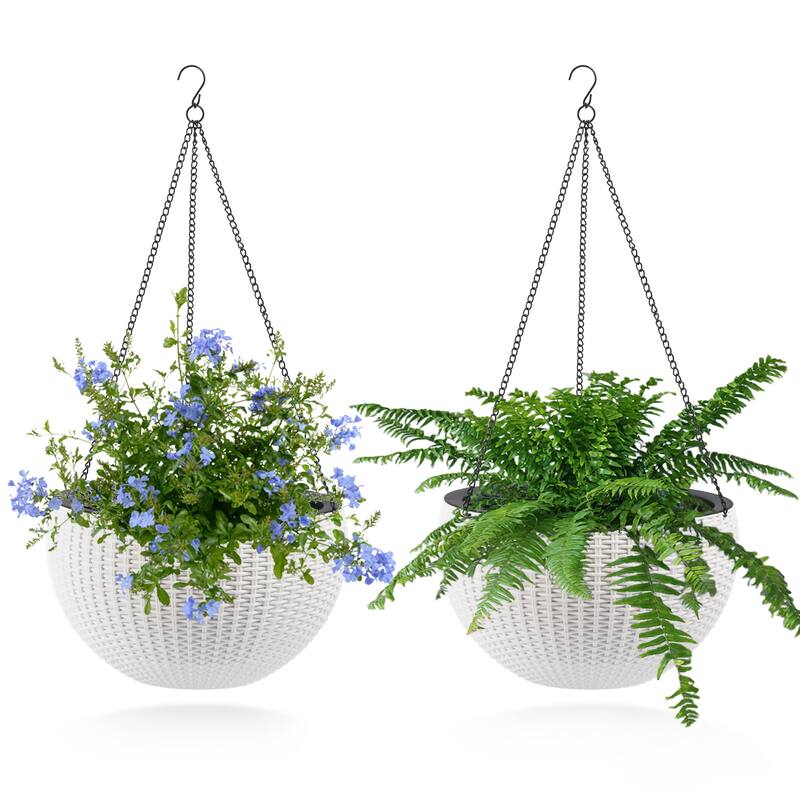 13.4 inch Self-Watering Hanging Rattan-Inspired Planter Large Capacity, Root-Rot Resistant Water Storage